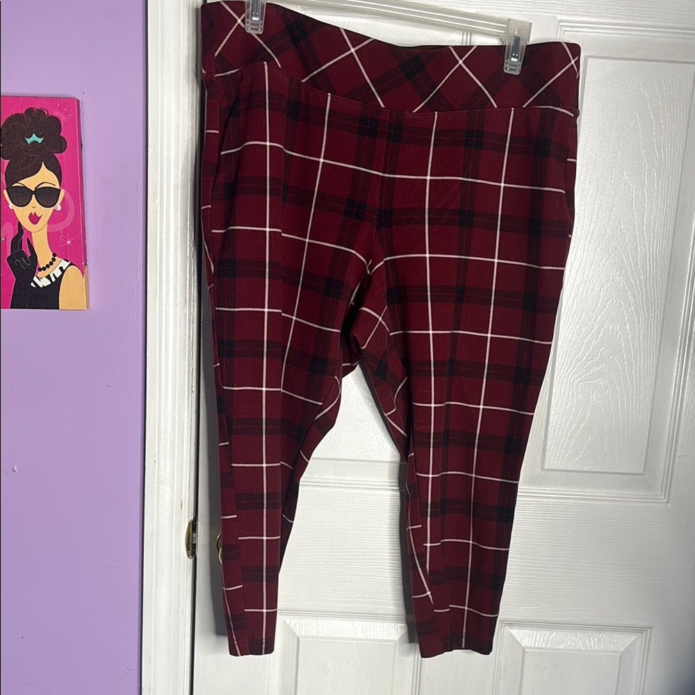 Torrid Red Plaid Ponte Stretch Pull-On Crop Pants - Picture 7 of 10